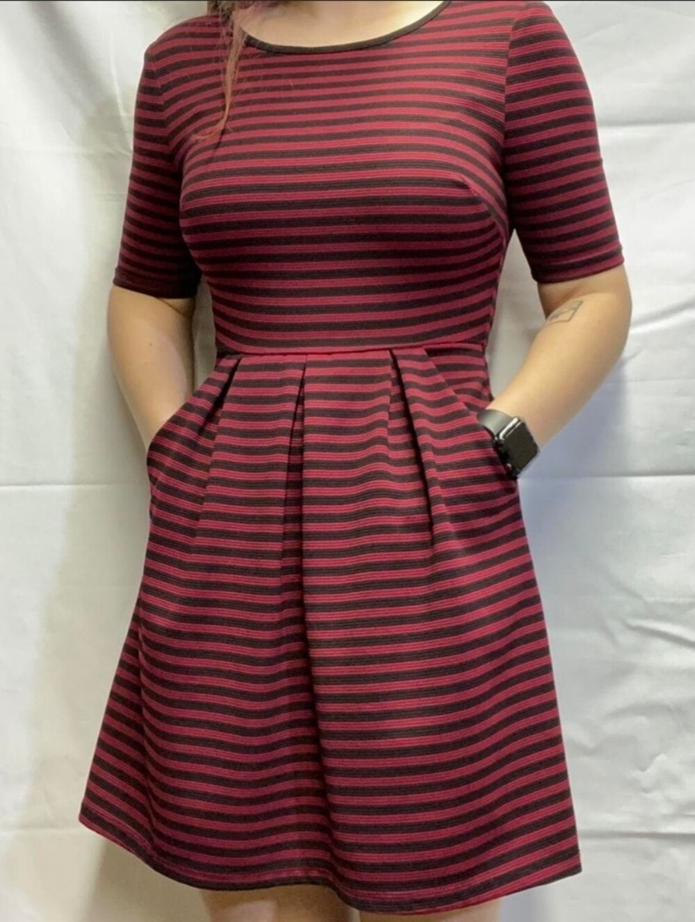 Speechless Xs Red And Black Striped Ribbed Skater Dress